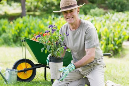 Wood chipper and mulch production in a community garden